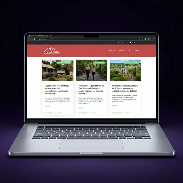 Portal de conteúdo regional Pelos Vales apresentado em mockup